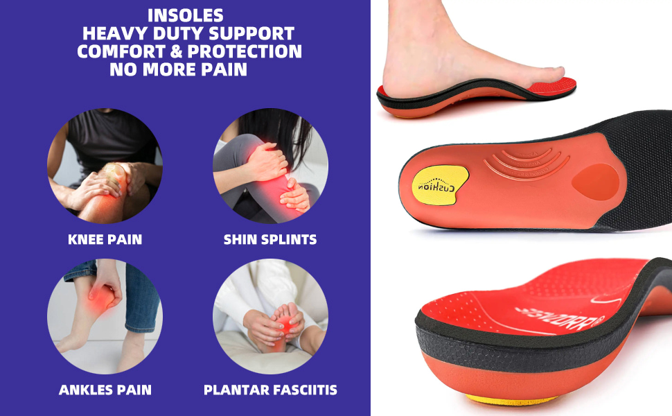 Heavy-Duty Orthotic Insoles, 220+ lbs Support