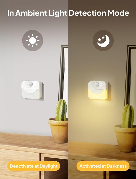 Plug-in LED Motion Sensor Night Light - Warm White Eye-Safe Lighting