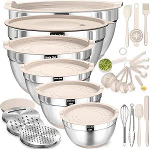 3-in-1 Stainless Steel Mixing Bowl Set with Grater & Slicer Attachments