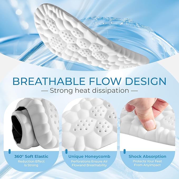 4D Cloud Steppers Insoles for Men Women - Memory Foam Arch Support Inserts for Heel & Foot Comfort, Shock Absorption Cushioned Insoles for Standing, Running, Work Boots & Sneakers