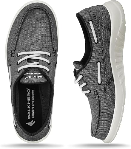 WALK HERO Men's Orthotic Canvas Loafers - Arch Support Casual Boat Shoes