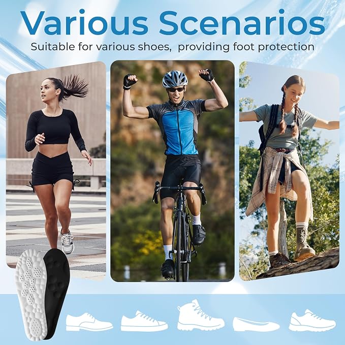 4D Cloud Steppers Insoles for Men Women - Memory Foam Arch Support Inserts for Heel & Foot Comfort, Shock Absorption Cushioned Insoles for Standing, Running, Work Boots & Sneakers
