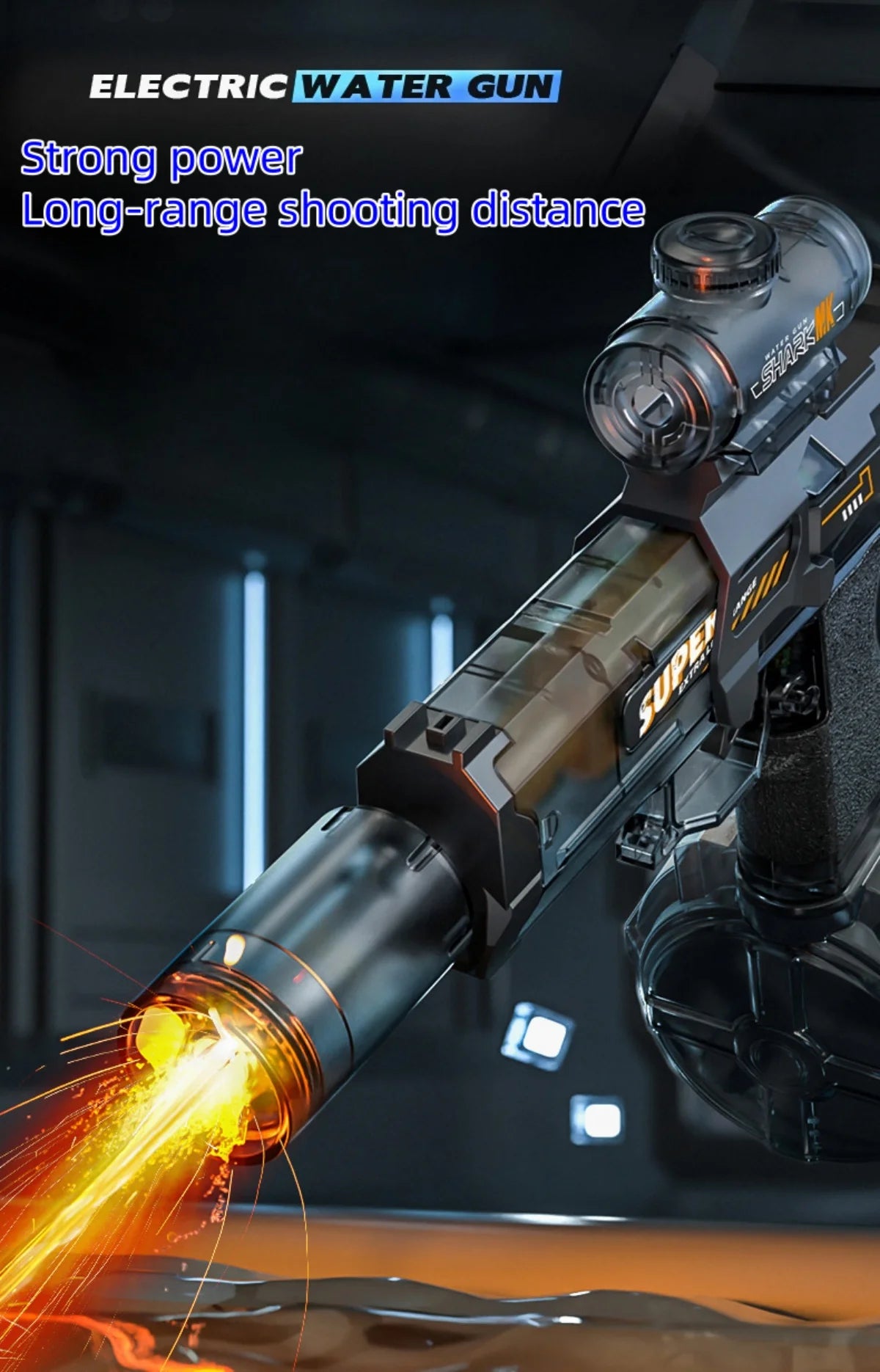 Firelight Electric Auto Water Gun - Integrated Linked Recoil & Pulse Flame Light Effects, Water Fight Toy
