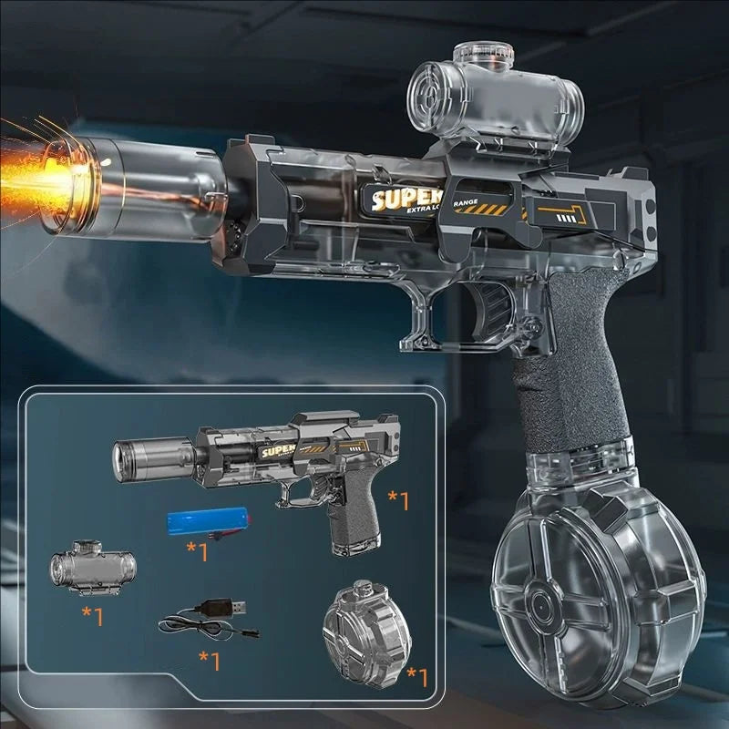Firelight Electric Auto Water Gun - Integrated Linked Recoil & Pulse Flame Light Effects, Water Fight Toy