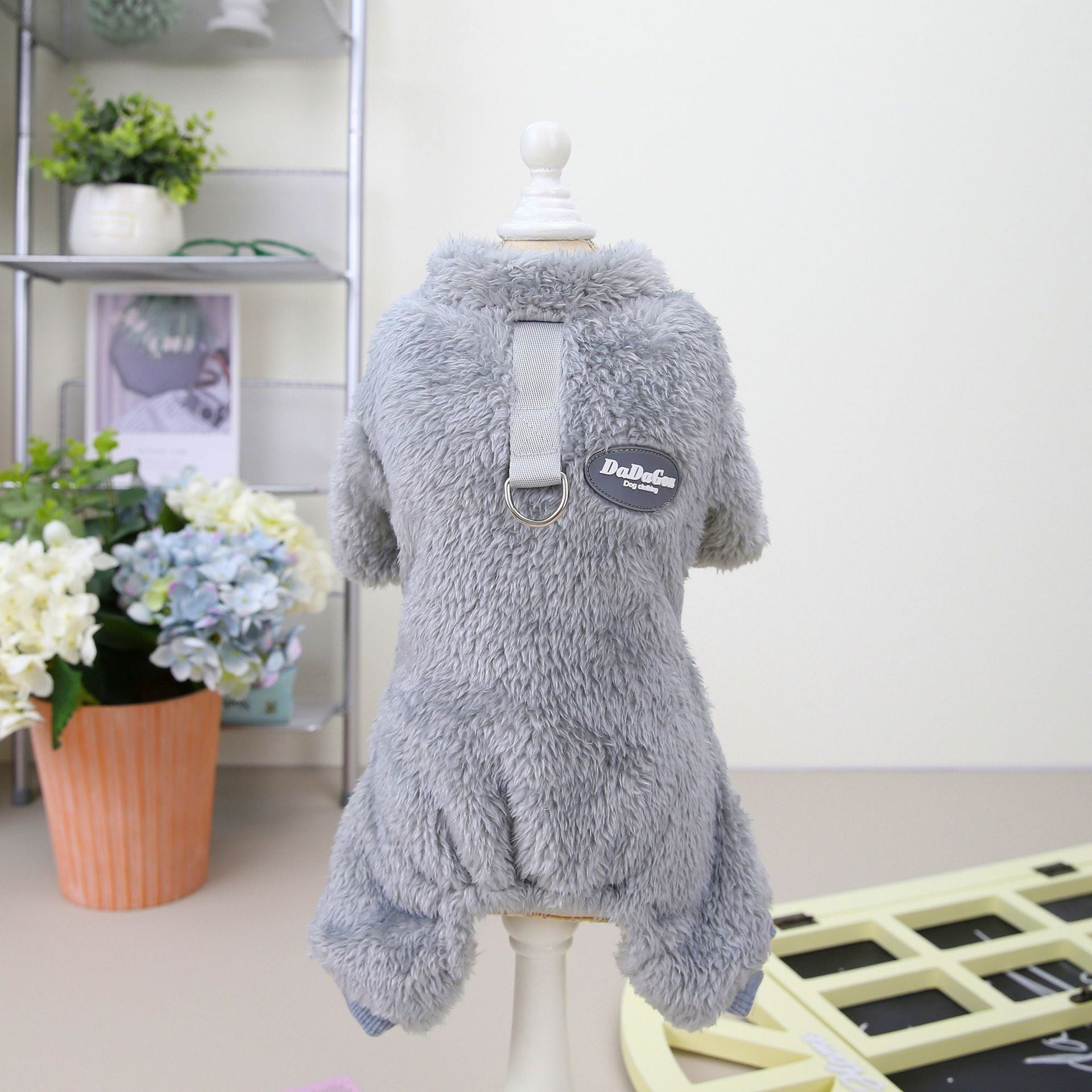 Fleece Pet Elastic Jumpsuit with Pull Ring