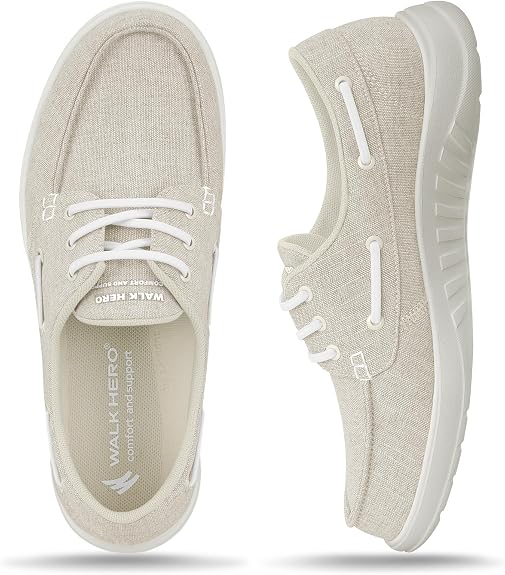 WALK HERO Men's Orthotic Canvas Loafers - Arch Support Casual Boat Shoes