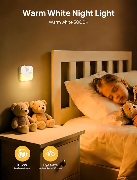 Plug-in LED Motion Sensor Night Light - Warm White Eye-Safe Lighting