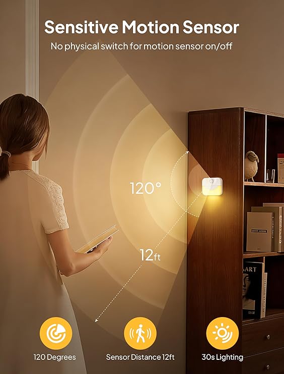 Plug-in LED Motion Sensor Night Light - Warm White Eye-Safe Lighting