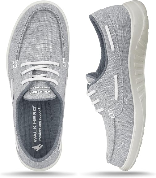 WALK HERO Men's Orthotic Canvas Loafers - Arch Support Casual Boat Shoes