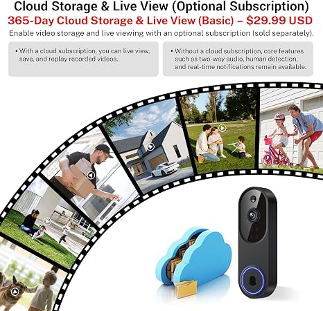 Wireless Video Doorbell Camera with AI Motion Detection & Two-Way Audio