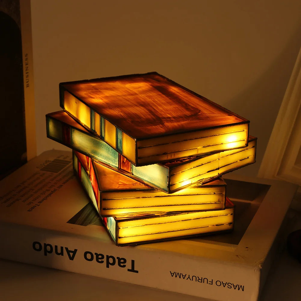 Stained Glass Stacked Books Lamp