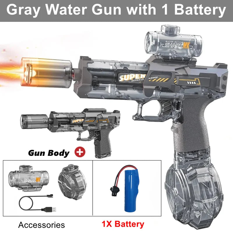 Electric Water Blaster Gun Automatic Water Pistol Led Light Summer Toy for Kids