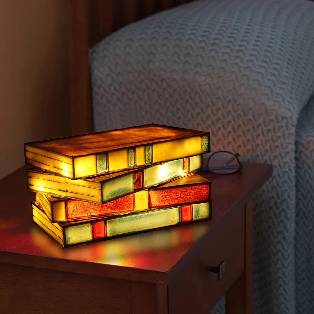 Stained Glass Stacked Books Lamp