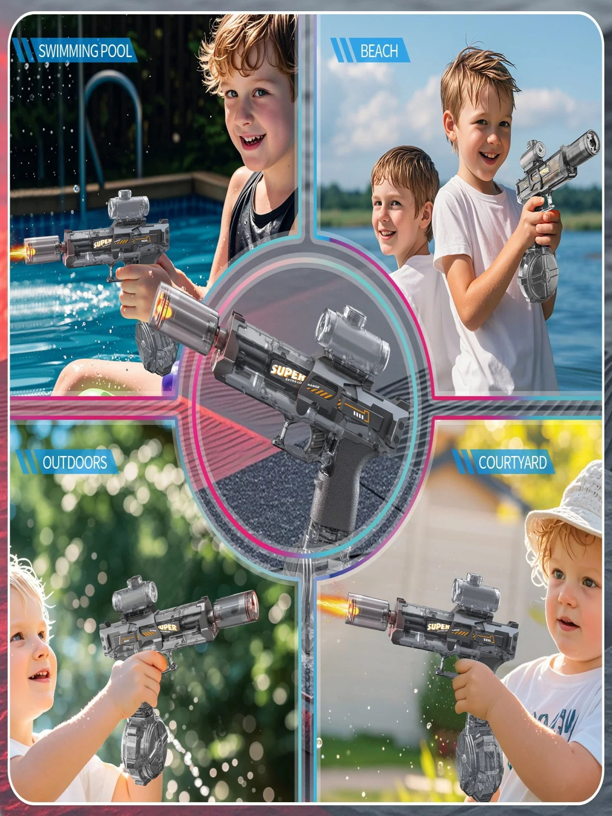 Firelight Electric Auto Water Gun - Integrated Linked Recoil & Pulse Flame Light Effects, Water Fight Toy