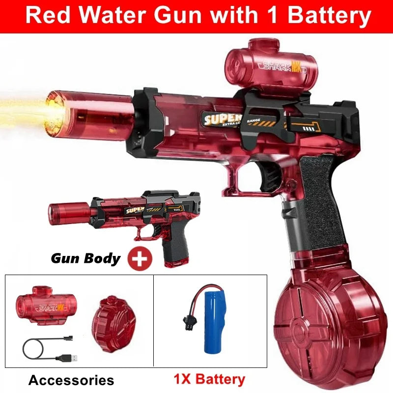 Electric Water Blaster Gun Automatic Water Pistol Led Light Summer Toy for Kids