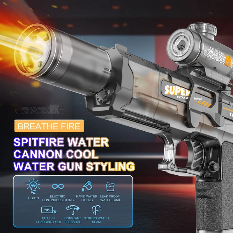 Electric Water Blaster Gun Automatic Water Pistol Led Light Summer Toy for Kids