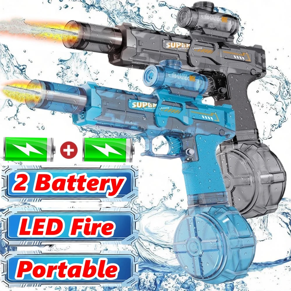 Electric Water Blaster Gun Automatic Water Pistol Led Light Summer Toy for Kids