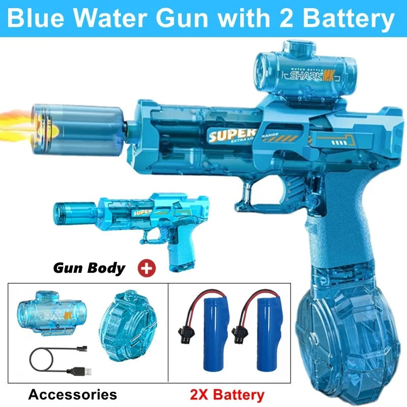 Electric Water Blaster Gun Automatic Water Pistol Led Light Summer Toy for Kids